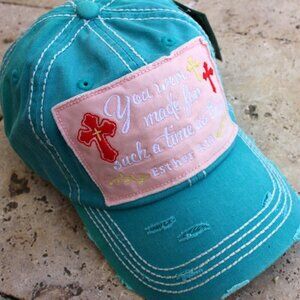 Womens Inspirational Cross Hat Cap Such A Time As This Esther 4:14 Distressed